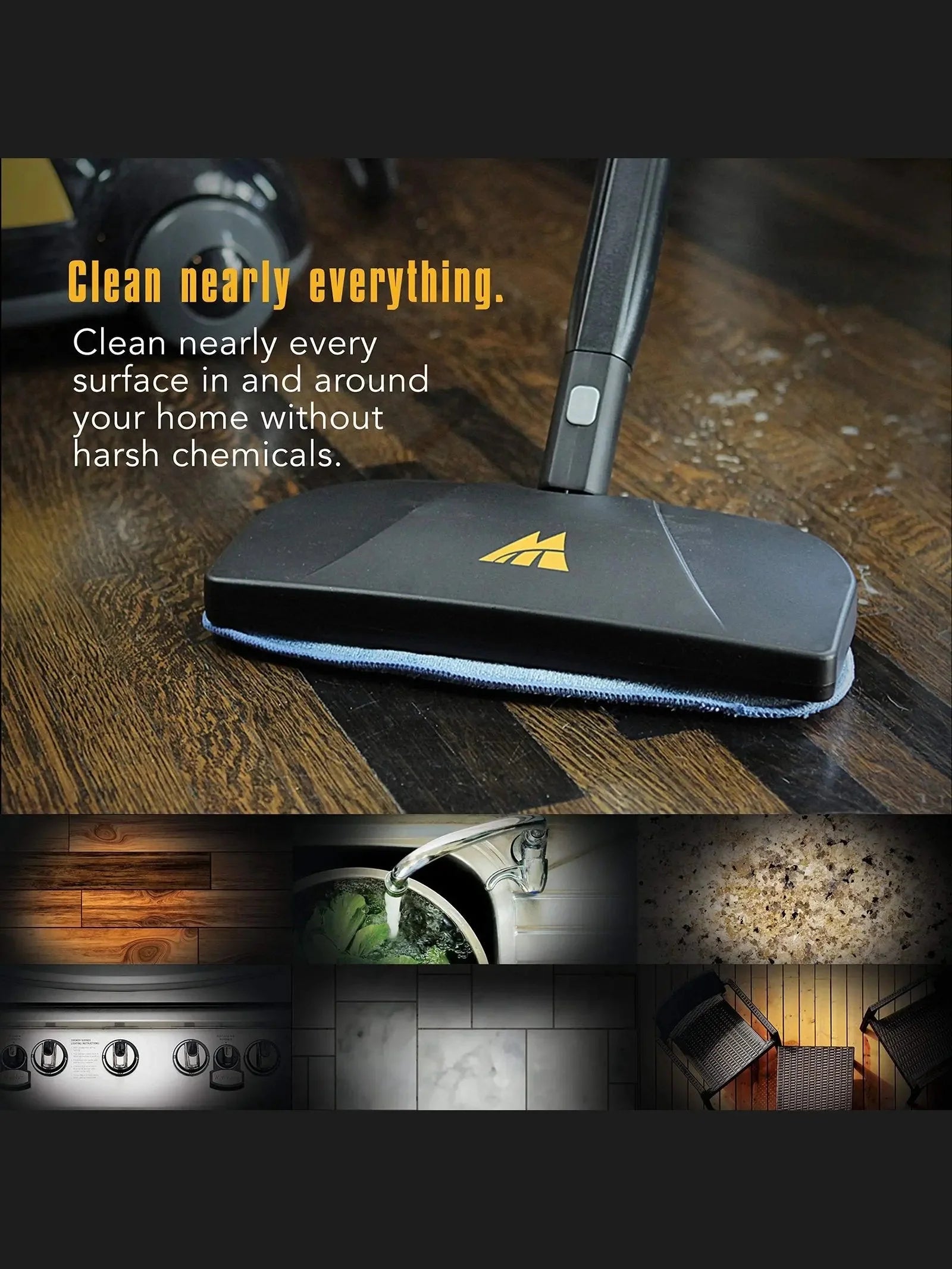 McCulloch MC1375 Canister Steam Cleaner with 20 Accessories, Extra Long Power Cord, Chemical Free Cleaning for Most Floors, Counters, Appliances, Windows, Autos, and More, 1 (Pack), Black