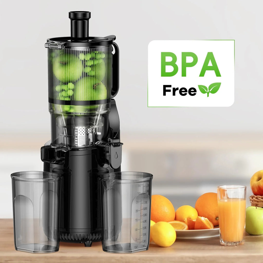 Cold Press Juicer, Slow Masticating Machines with 5.3 Extra Large Feed Chute Fit Whole Fruits & Vegetables Easy Clean Self Feeding Effortless for Batch Juicing, High Juice Yield, BPA Free 250W