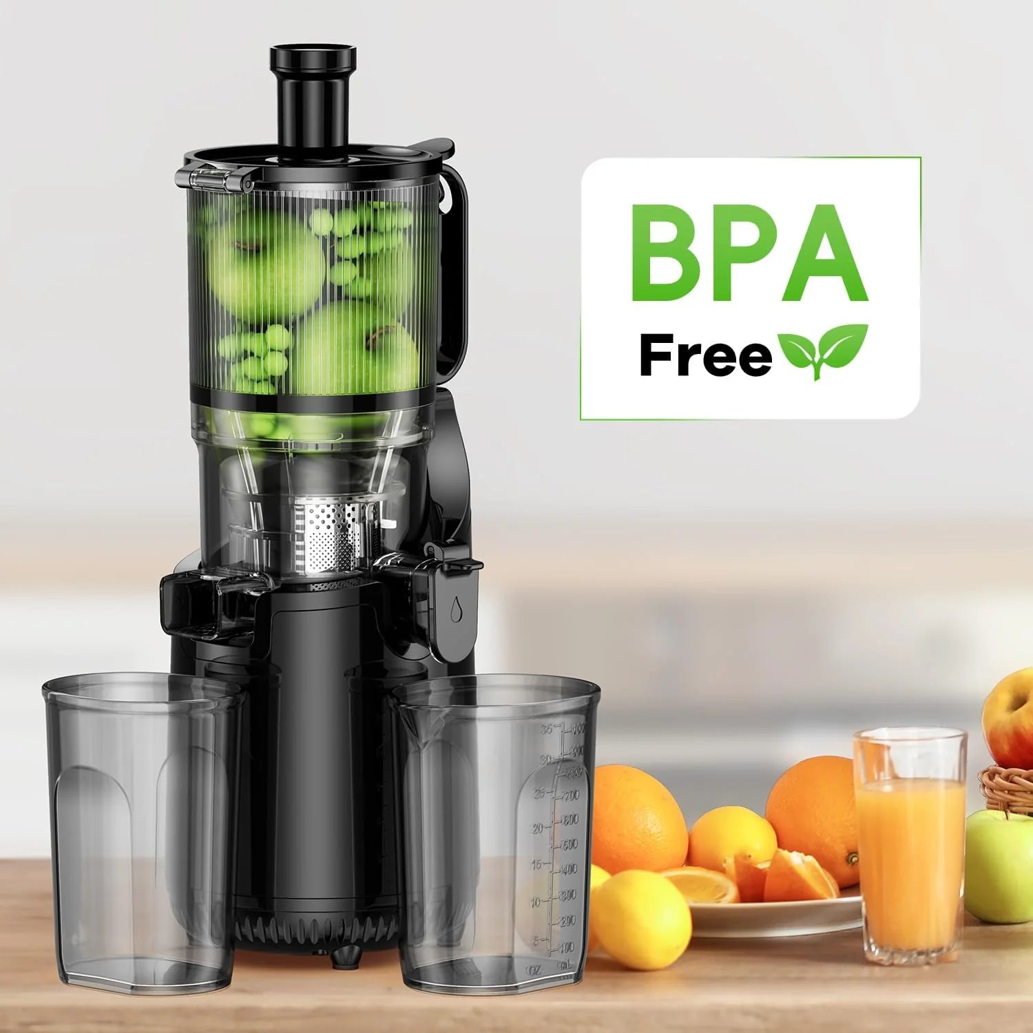 Cold Press Juicer, Slow Masticating Machines with 5.3 Extra Large Feed Chute Fit Whole Fruits & Vegetables Easy Clean Self Feeding Effortless for Batch Juicing, High Juice Yield, BPA Free 250W