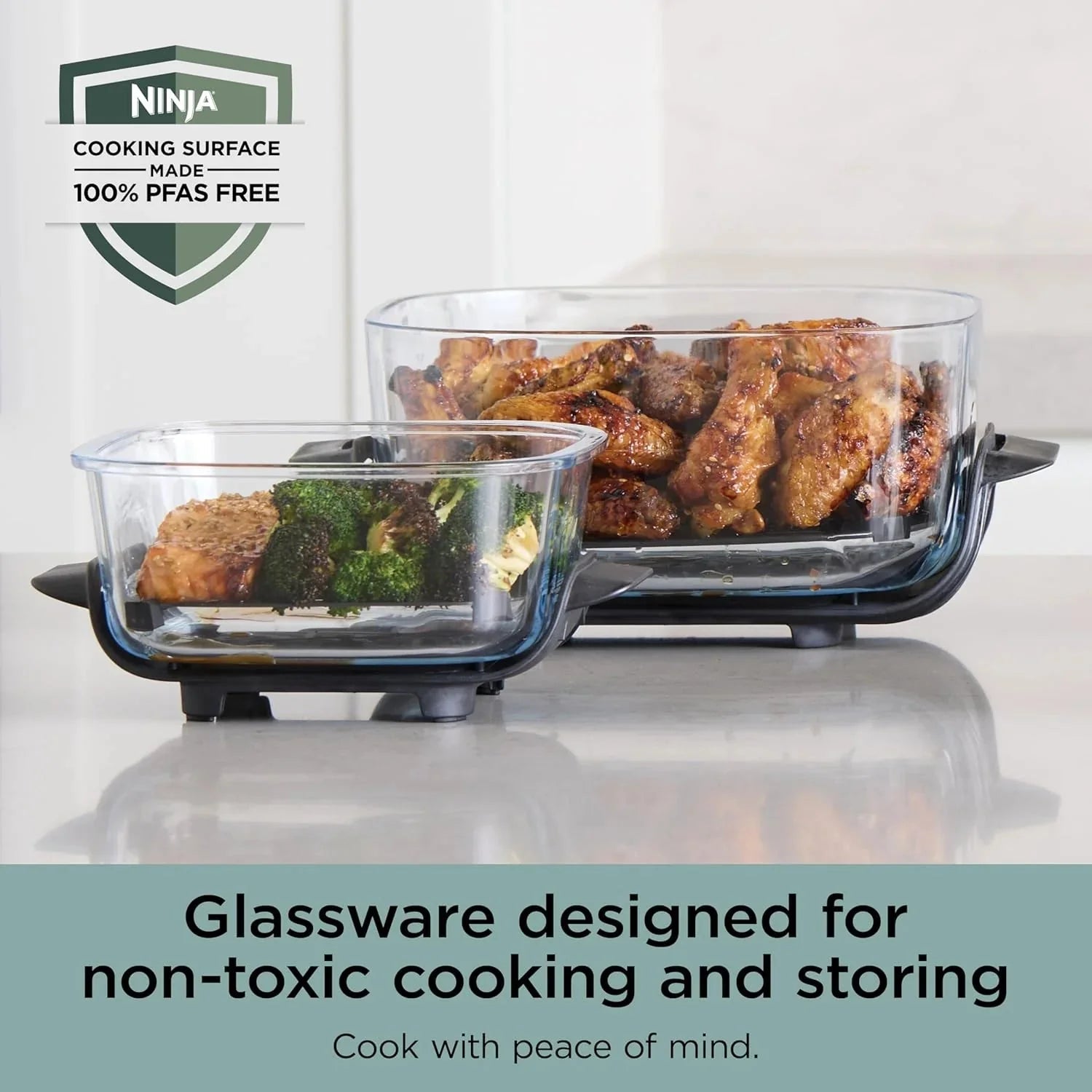 Ninja Crispi 4-in-1 Portable Glass Air Fryer Cooking System, 1500W, 4QT & 6-Cup TempWare Glass Containers with Storage Lids, Microwave, Freezer & Dishwasher Safe