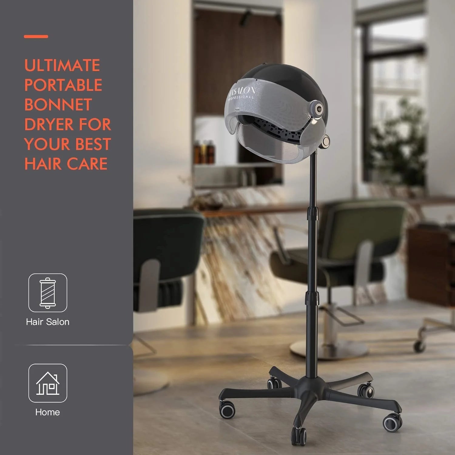 Hooded Dryer - 1875W Bonnet Hair Dryer - Sit Under Hair Dryer for Home and Salon - Auto Hair Dryer Hood with 3 temperature settings - Standing Hair Dryer - Portable Hair Dryer