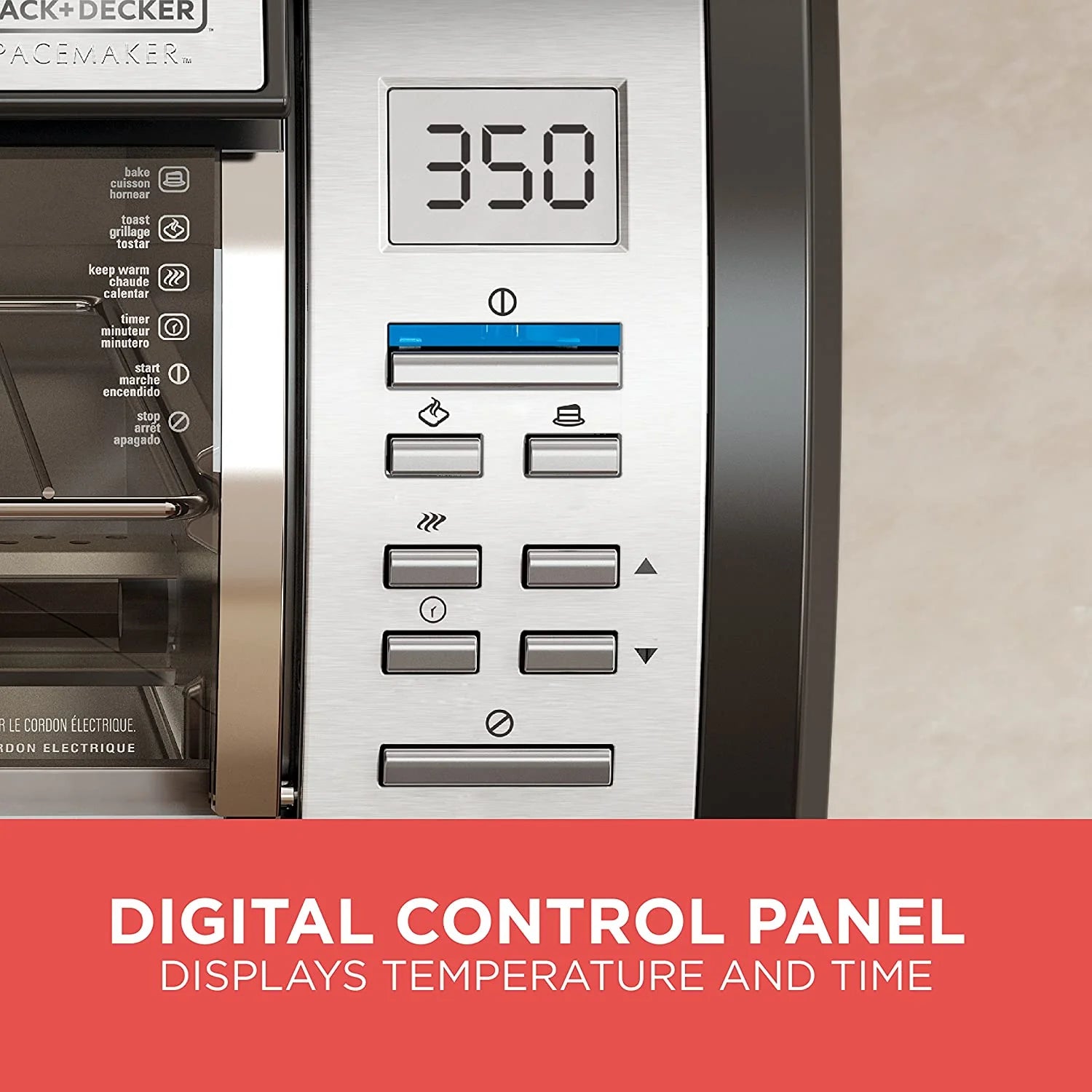 BLACK DECKER SpaceMaker Under Counter Toaster Oven, Digital Controls, Black/Stainless Steel, Fits 9′′ Pizza or 4 Slices