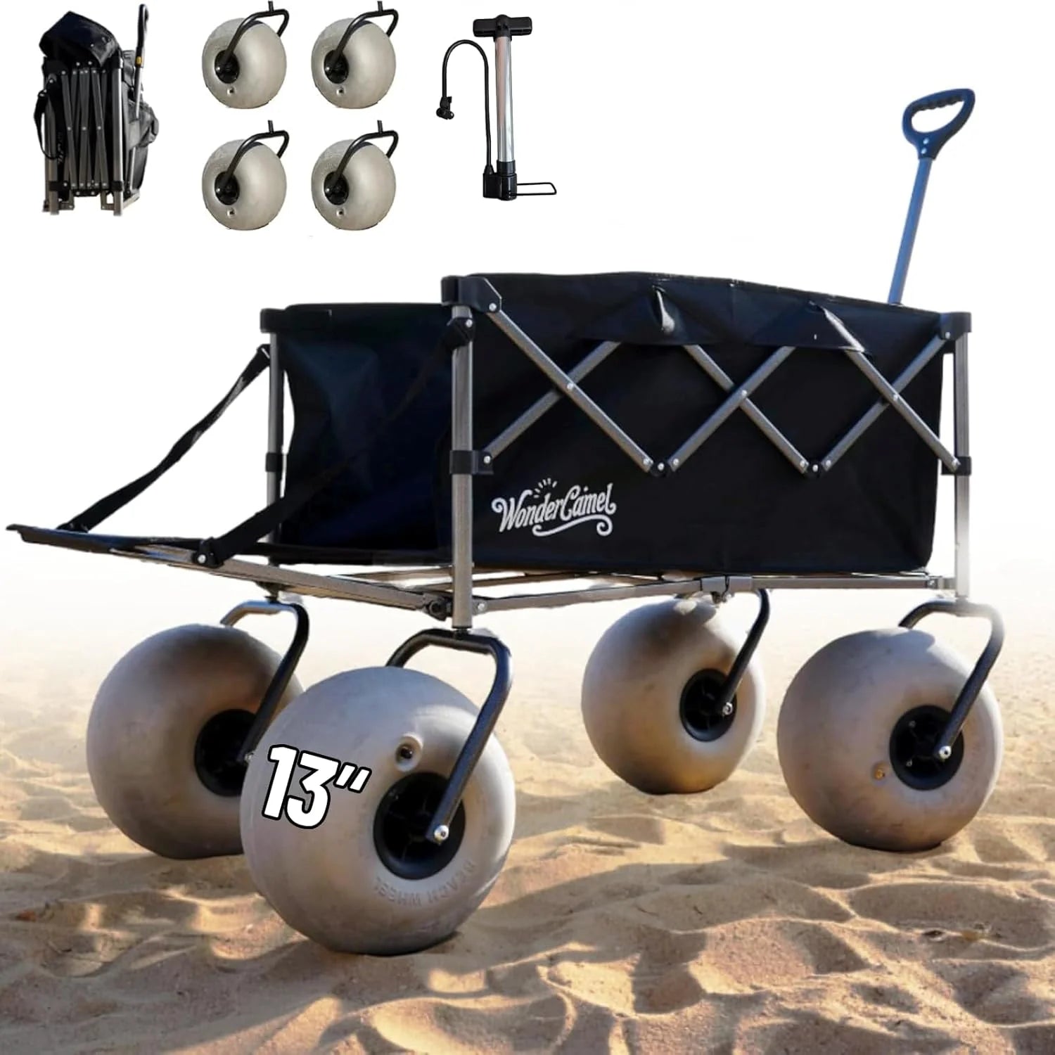 Beach Wagon with 13 Balloon Wheels, Collapsible, All-Terrain, 185L