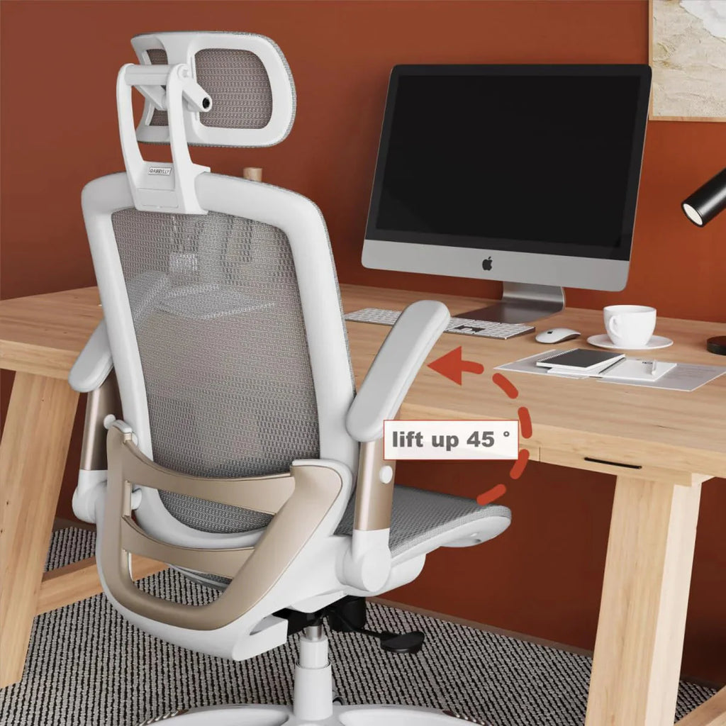 GABRYLLY Ergonomic Office Chair, High Back Home Desk Chair with Headrest, Flip-Up Arms, 90-120° Tilt Lock and Wide Cushion, Big and Tall Mesh Chairs for Man Woman, Black Task Chair