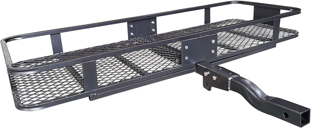 Folding hitch mounted cargo basket 60 With hook stabilizer, net and straps