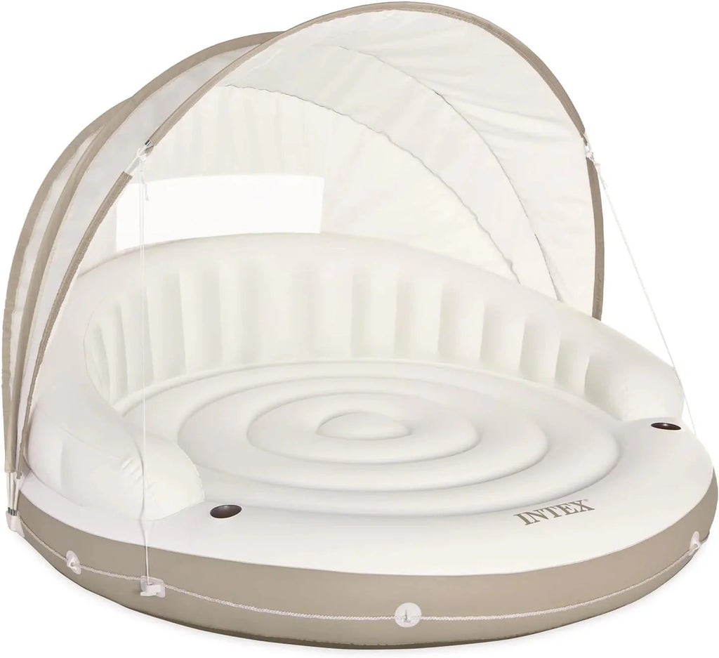 58292EP Canopy Island Inflatable Pool Float: Comfortable Lounge Surface Built-in Cup Holders Detachable Sunshade 440lb Max Weight Capacity 78.5 x 59