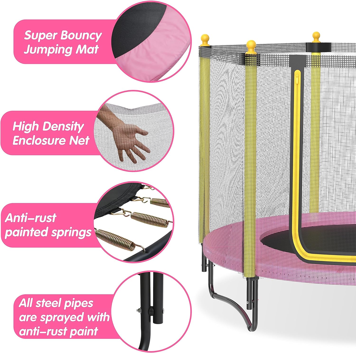 60 Kids Trampoline with Safety Enclosure Net, 5FT Toddler Indoor & Outdoor Trampoline/w Basketball Hoop - Parent-Child Interactive Game Fitness Trampoline Toy Gift for Boys and Girls Age 1-8