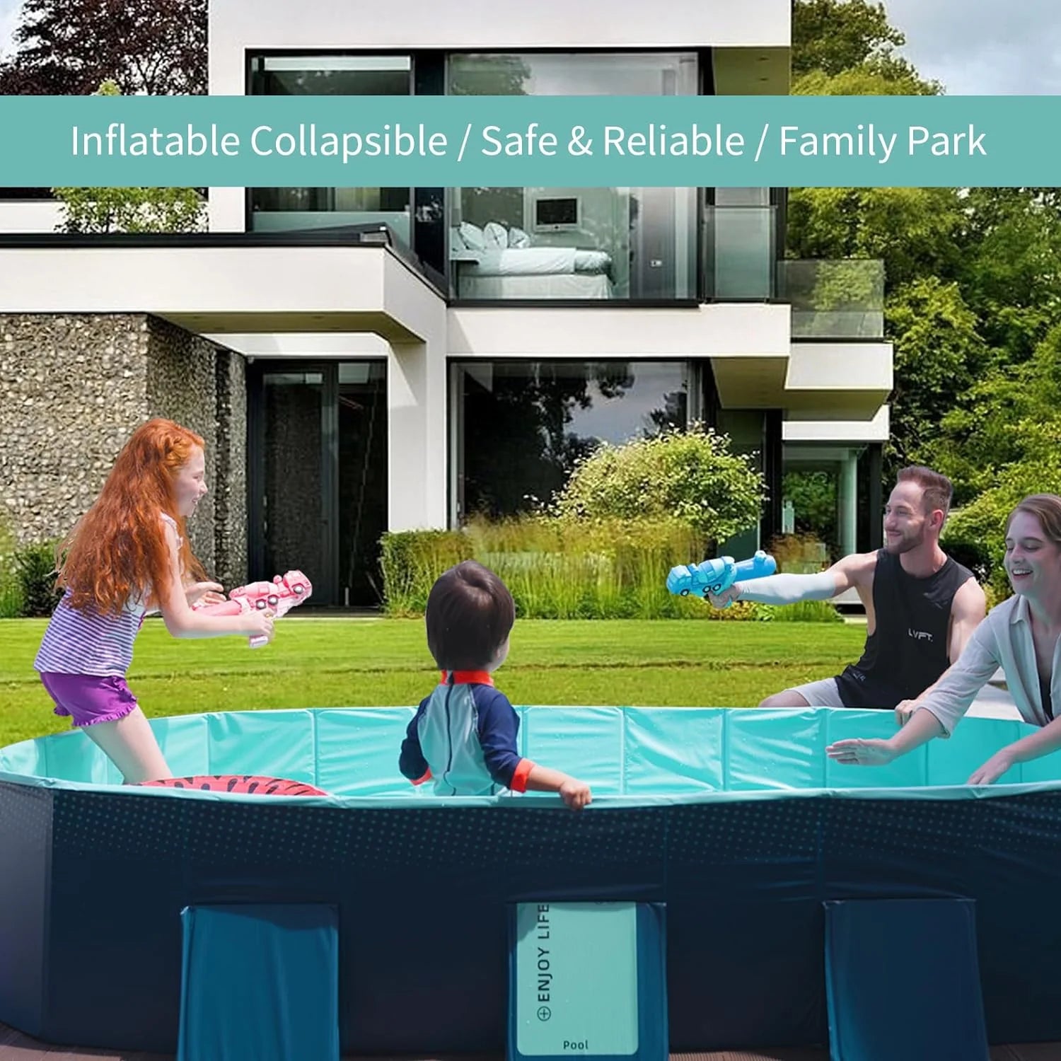 Foldable Non-Inflatable Kids' and Adults' Outdoor Swimming Pool - Hard Plastic Shell, Kid Pool for Backyard Dog Pools (158 x 76 x 20)