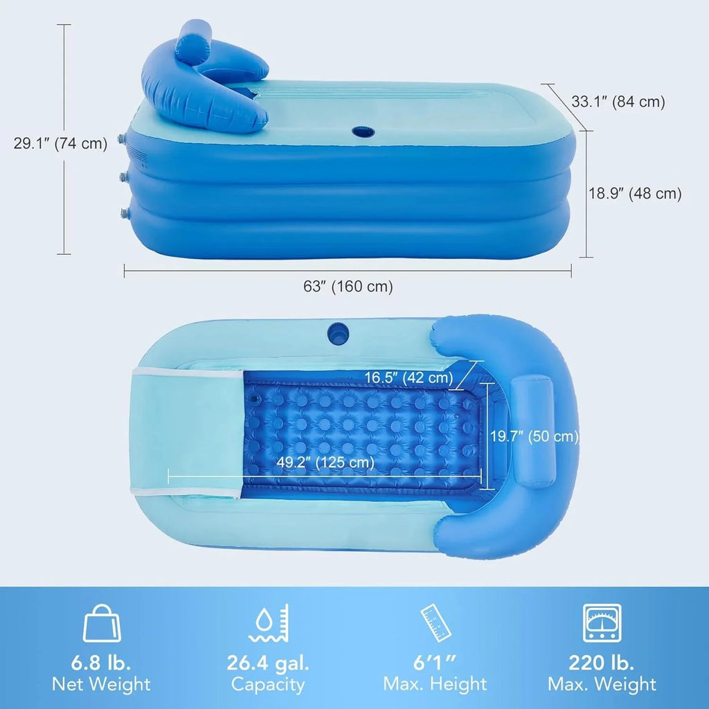 Inflatable Adult Bath Tub, Free-Standing Blow Up Bathtub with Foldable Portable Feature for Adult Spa with Electric Air Pump (High-Density PVC)