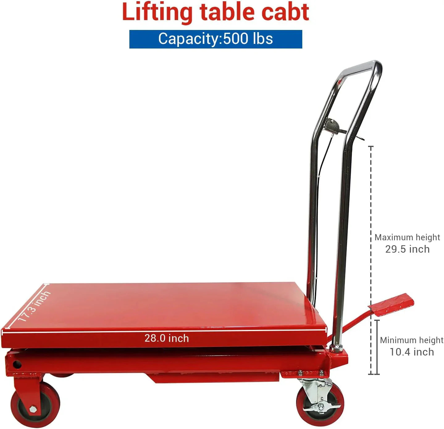 500LBS Hydraulic Lift Table Cart, 30 Lifting Height., Double Scissor Lift Table with 4 Wheels and Non-Slip Pad, Hydraulic Scissor Lift Table for Material Handling and Transportation