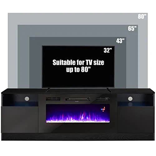 Amerlife Fireplace TV Stand with 36 Electric Fireplace, LED Light Entertainment Center