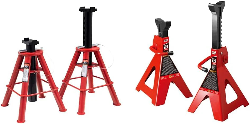 10-Ton Medium Height Pin Type Jack Stands, Pair, Red