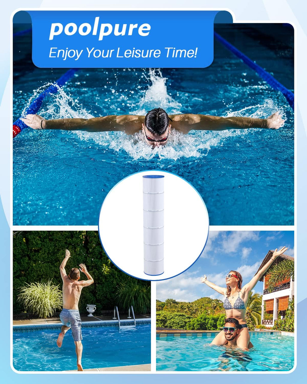 POOLPURE PLFPCC130 Pool Filter Replaces Pentair CCP520, R173578, PCC130, Ultral-A7, Unicel C-7472, Filbur FC-1978, FC-6475, Pentair Clean and Clear Plus 520, 817-0131, 178585, L x OD: 32 1/16x7