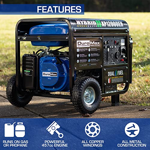 DuroMax XP12000EH Dual Fuel Generator – 12,000W Gas/Propane, 457cc 4-Stroke Engine, EPA/CARB Compliant