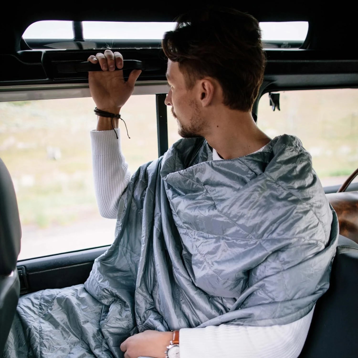 Layover Ultra-Compact Packable Down Blanket for Travel & Camping - Lightweight, Warm Travel Blanket Airplane, Car Blanket, Camping Blankets for Cold Weather - Includes Carrying Pouch (Blue)