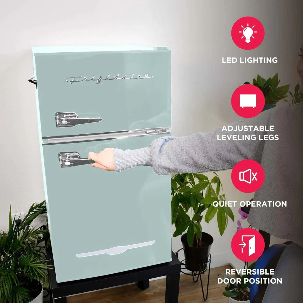Frigidaire Retro Mini Fridge with Freezer & Side Bottle Opener-Small 2 Door Refrigerator for Office Bar or College Dorm Room-3.1 Cu Ft – 19”D x 20.5 W x 33.5 H