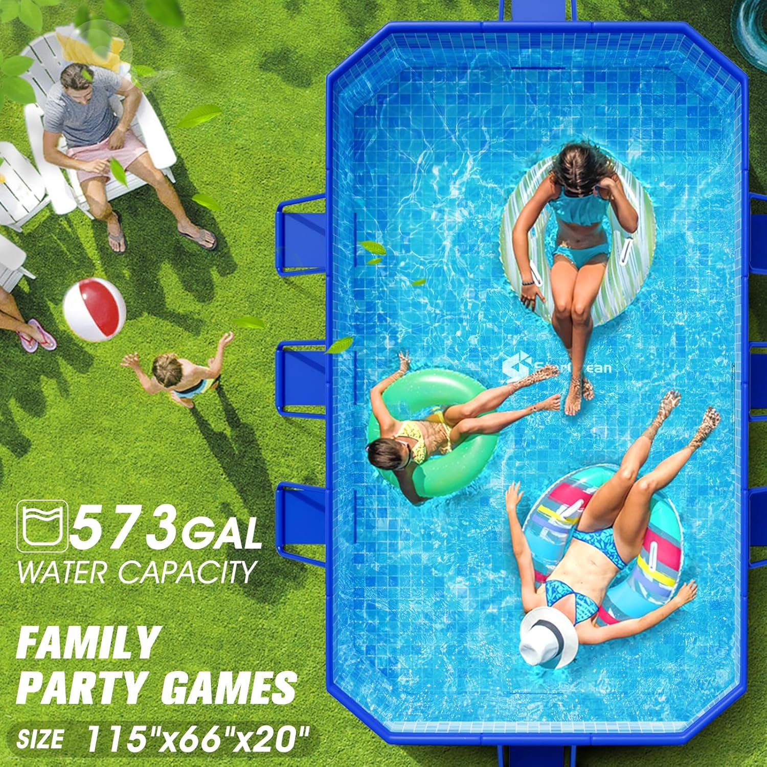 Foldable Pool, Large Non-Inflatable Swimming Pool For Kids,Adult Collapsible Pools Hard Plastic Shell, Oversized Thickened,Portable Folding Kids Pools for Backyard-Mosaic Design-115x66x20