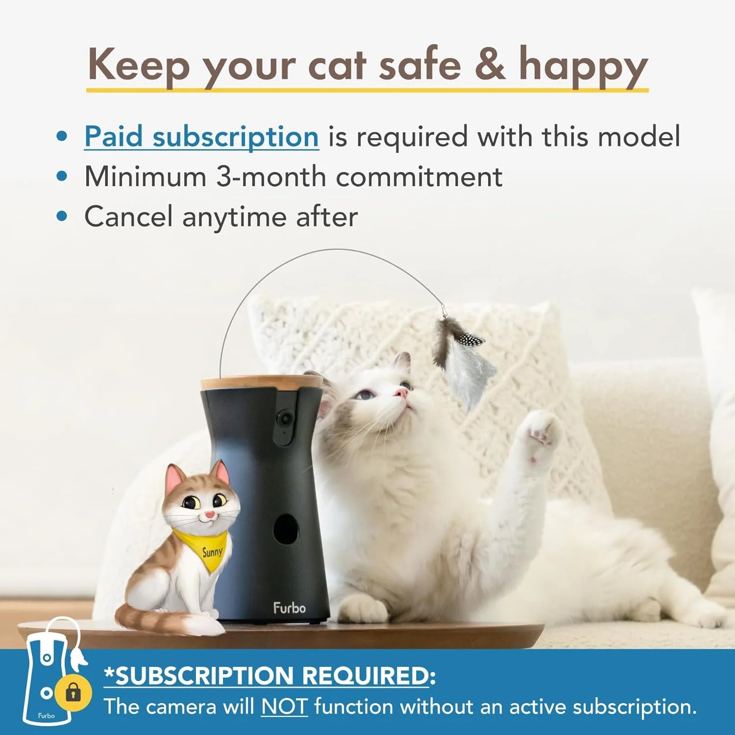 360° Cat Camera: See Your Cat from Anywhere | Rotating 360° Cat Tracking, Treat Toss, Color HD Night Vision, 2-Way Audio, Real-Time Notifications, Designed for Cats | Pet Camera w/Phone App