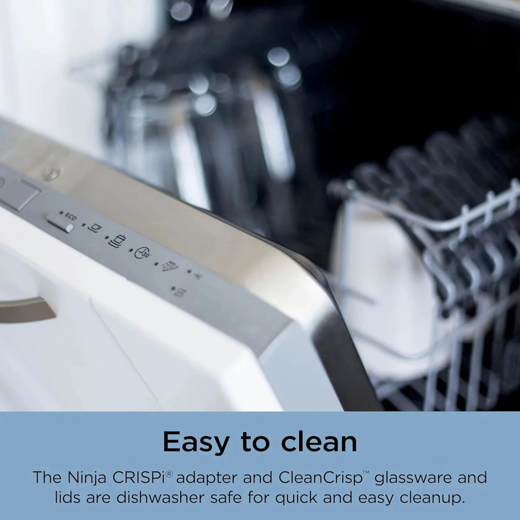 Ninja Crispi 4-in-1 Portable Glass Air Fryer Cooking System, 1500W, 4QT & 6-Cup TempWare Glass Containers with Storage Lids, Microwave, Freezer & Dishwasher Safe
