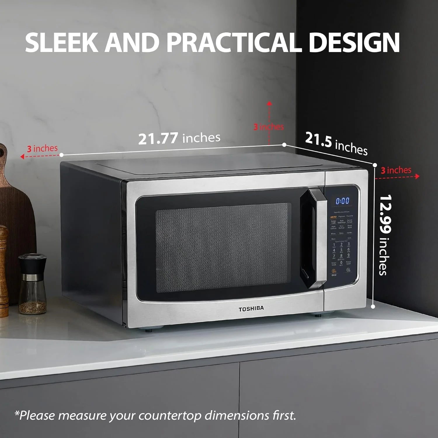 TOSHIBA 4-in-1 ML-EC42P(SS) Countertop Microwave Oven, Smart Sensor, Convection, Air Fryer Combo, Mute Function, Position Memory 13.6 Turntable, 1.5 Cu Ft, 1000W, Silver