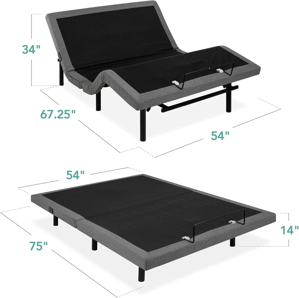 Best Choice Products Ergonomic Twin XL Size Adjustable Bed Frame, Electric Base w/Wireless Remote Control, Nightlight, Massager, 2 USB Ports