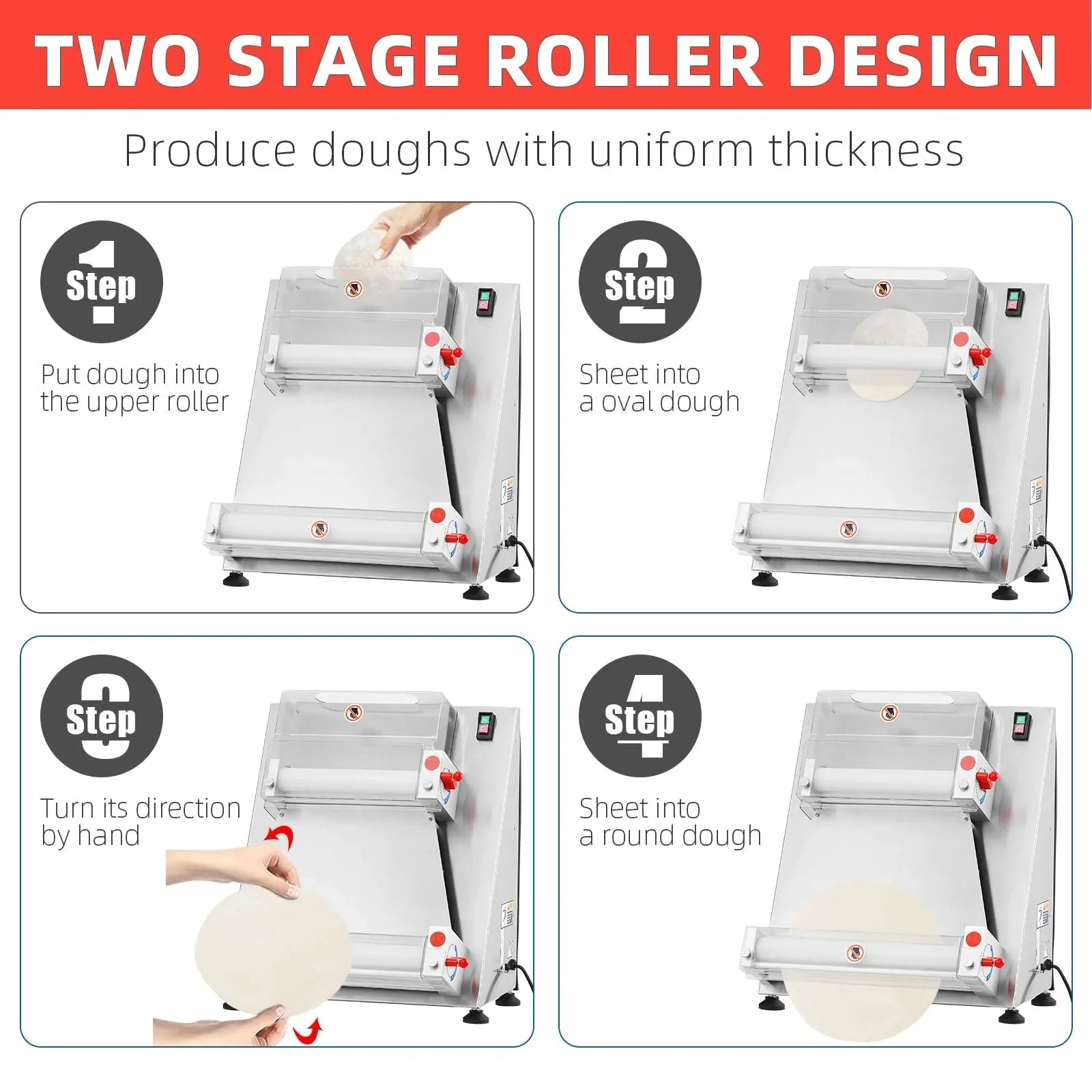 Garvee Commercial Pizza Dough Roller Sheeter, Max 16, Automatic 370W Electric Pizza Dough Roller, Stainless Steel, Suitable for Noodle, Pizza Bread and Pasta Maker Equipment