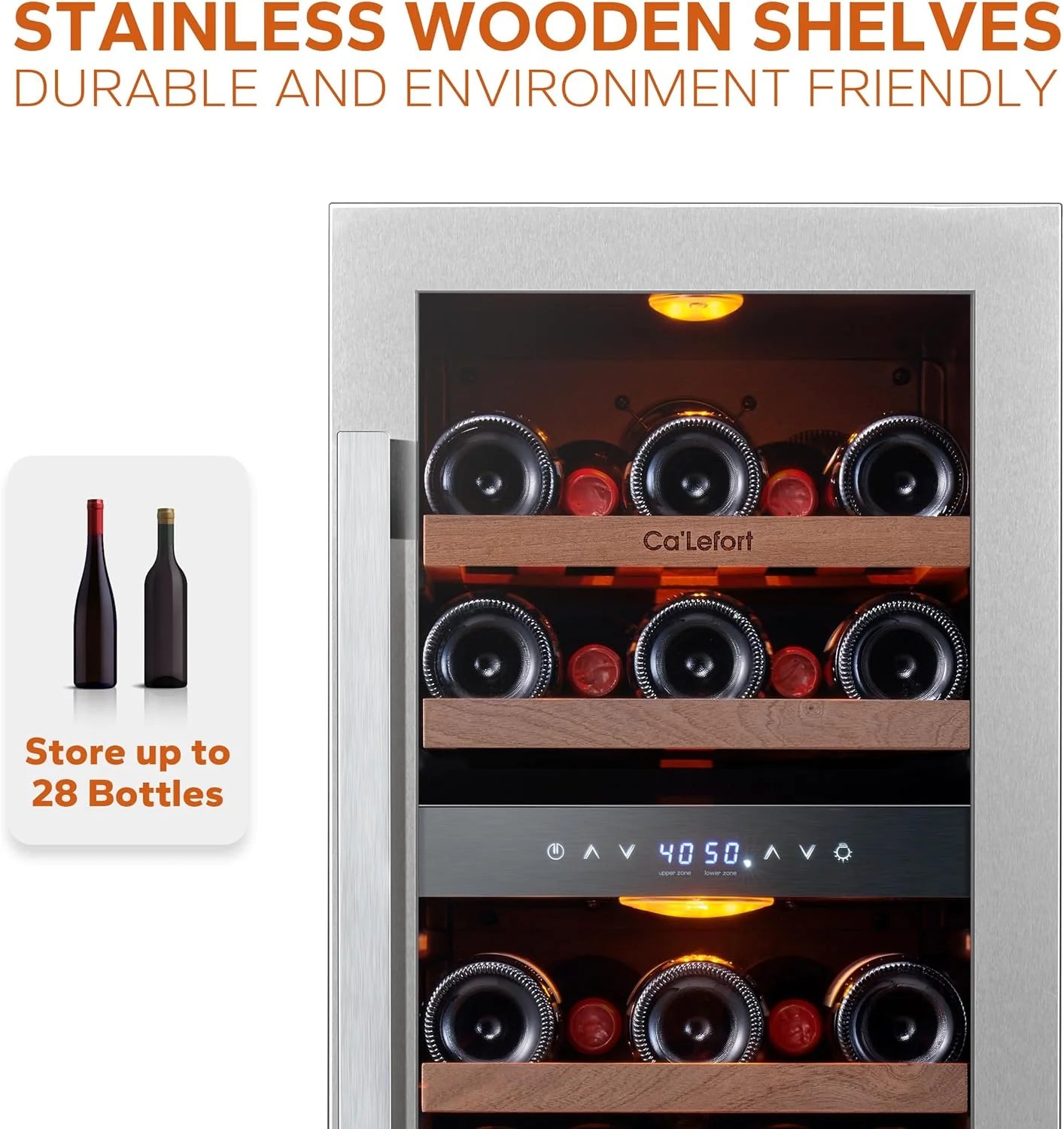 24'' Wine Cooler Refrigerator - 46 Bottle Wine Fridge Dual Zone with Modern Touch Intelligent Digital 40°-65°F Low Noise, Built in or Freestanding Wine Cooler for Home and Kitchen