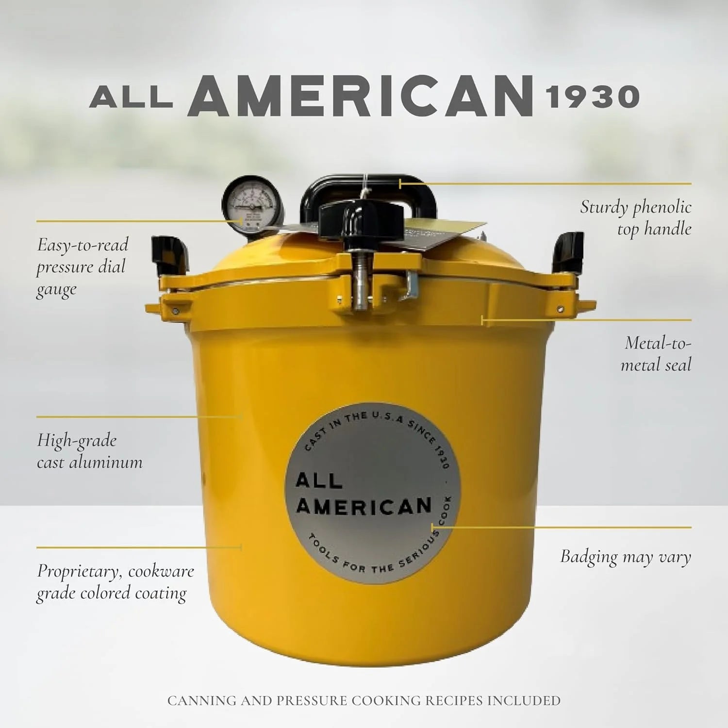 All American 1930: 21.5qt Pressure Cooker/Canner (The 921) – Exclusive Metal to Metal Sealing System – Easy to Open & Close – Suitable for Gas, Electric, or Flat Top Stoves – Made in the USA