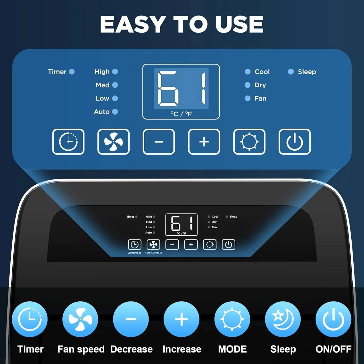 14000 BTU Portable Air Conditioners with Remote Control, 3-in-1 Free Standing Cooling AC Unit with Fan & Dehumidifier, Cools Room up to 700 sq.ft, Smart/Sleep Mode,3 Speed,Auto Swing,24H Timer