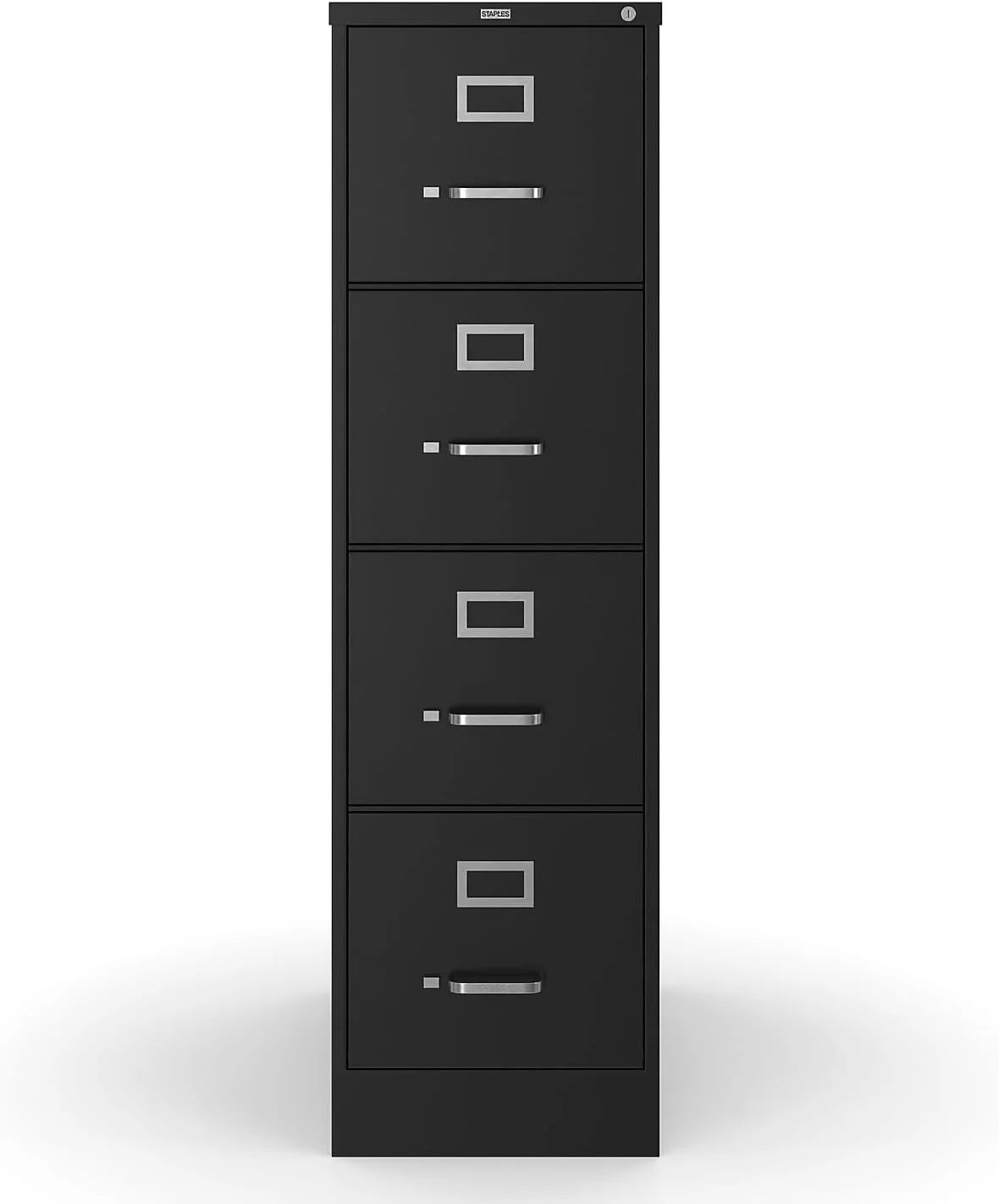 STAPLES 4-Drawer File Cabinet, Lockable, Black, 25D x 15W