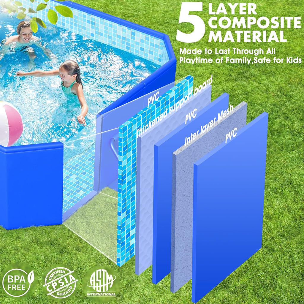 Foldable Pool, Large Non-Inflatable Swimming Pool For Kids,Adult Collapsible Pools Hard Plastic Shell, Oversized Thickened,Portable Folding Kids Pools for Backyard-Mosaic Design-115x66x20
