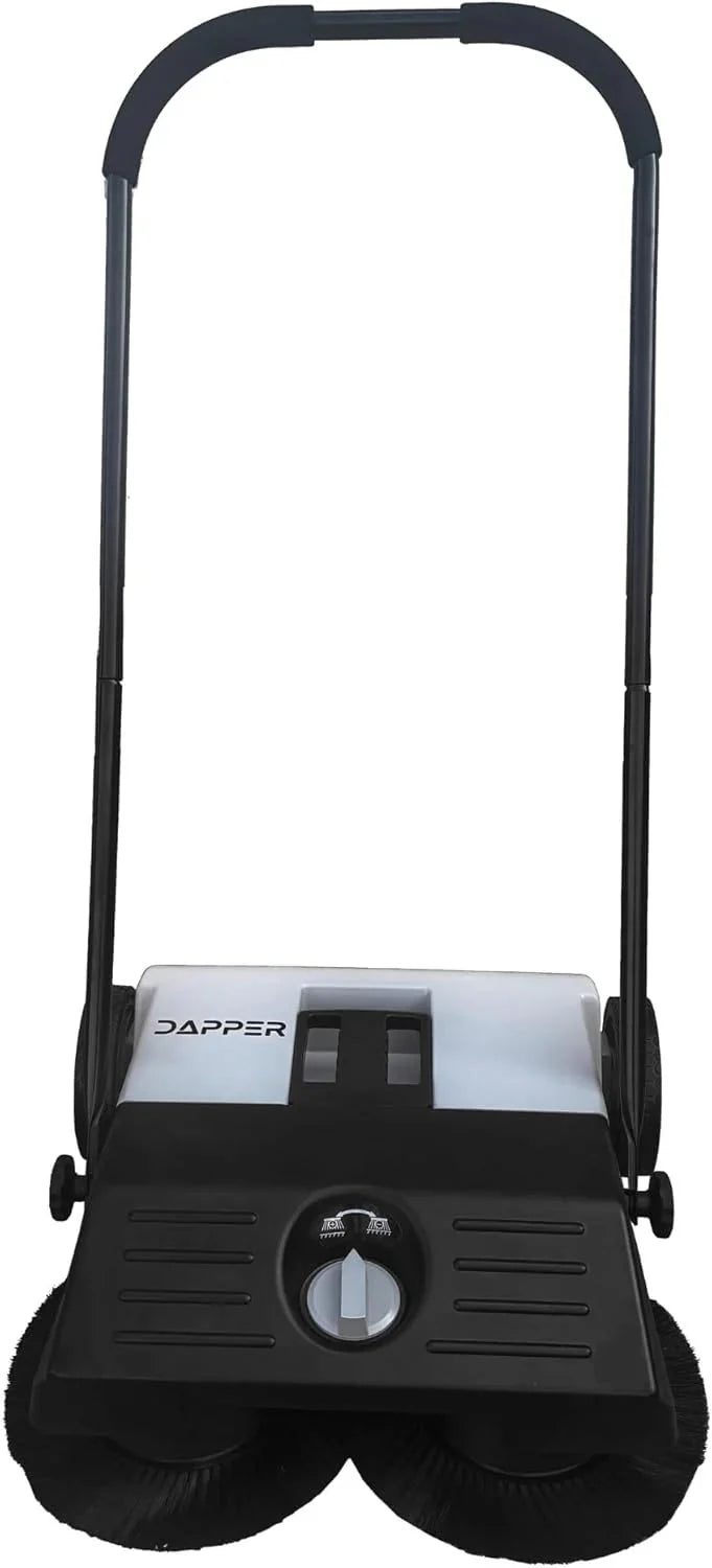 Walk-Behind Outdoor Hand Push Floor Sweeper - 5.25 Gallon Capacity - 25.5 Sweeping Width - Sweeps up to 27,900 ft2 / Hour, Grey