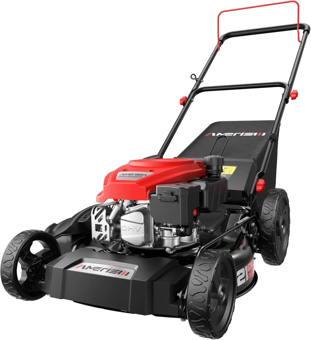 21 Steel Deck Gas Lawn Mower, Heavy-Duty 3-in-1 Push Mower, 144cc 4-Stroke Engine, 6-Position Height Adjustment, Large 1.4 Bushel Grass Catcher, Durable & Efficient for Yard & Garden