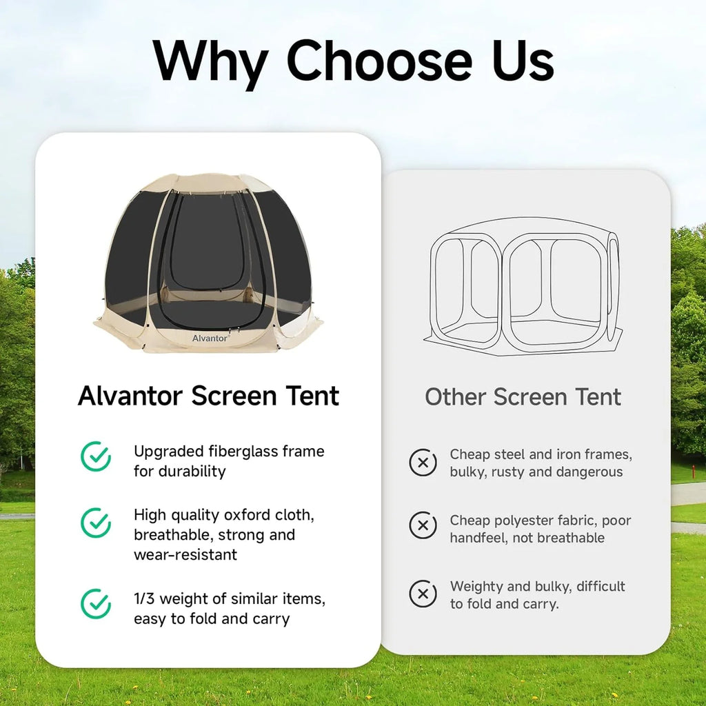 Screen House Room Camping Tent Outdoor Canopy Pop Up Sun Shade Shelter 8 Mesh Walls Not Waterproof Beige 12'x12' Patent Pending