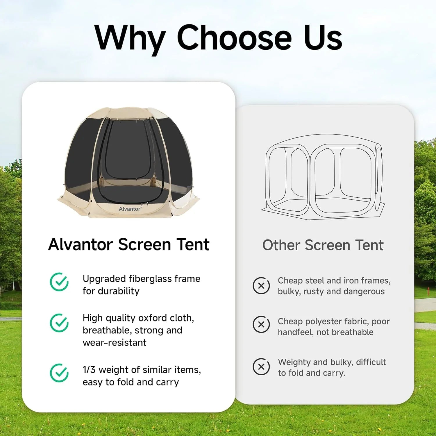 Screen House Room Camping Tent Outdoor Canopy Pop Up Sun Shade Shelter 8 Mesh Walls Not Waterproof Beige 12'x12' Patent Pending