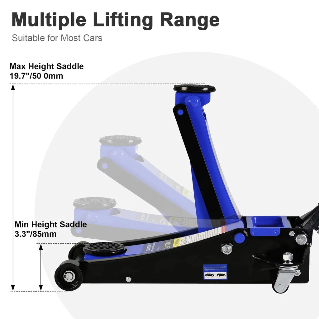 3 Ton Floor Jack, Hydraulic Low Profile Car Jack, Heavy Duty Steel Hydraulic Jack Floor Jack with Dual Piston Quick Lift Pump, Lifting Range 5.1′′-20′′