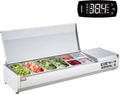 Refrigerated Condiment Prep Station, 135 W Countertop Refrigerated Condiment Station, with 2 1/3 Pans & 4 1/6 Pans, 304 Stainless Body and PC Lid, Sandwich Prep Table with Stainless Guard, ETL
