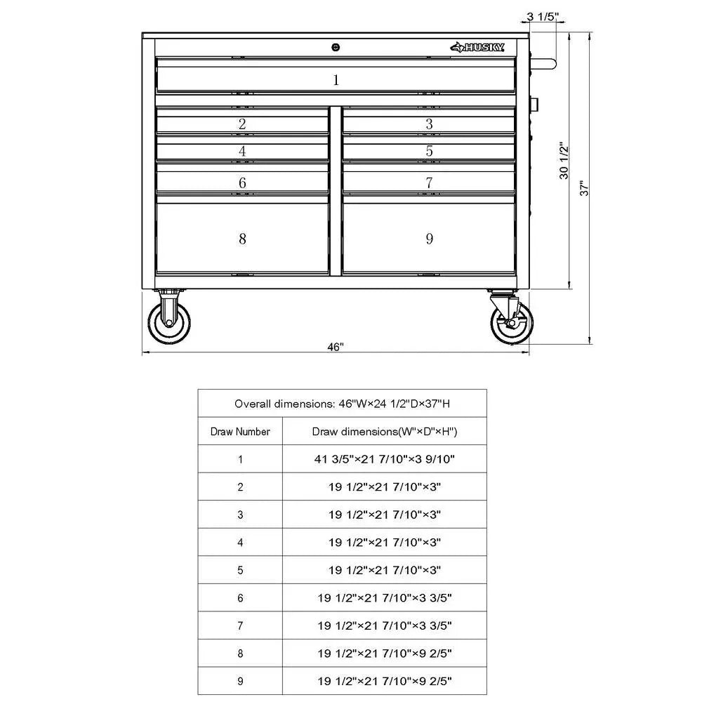 46-in W x 24.5-in D 9-Drawer Mobile Workbench with Hardwood Top and Power Station ?? Gloss Black