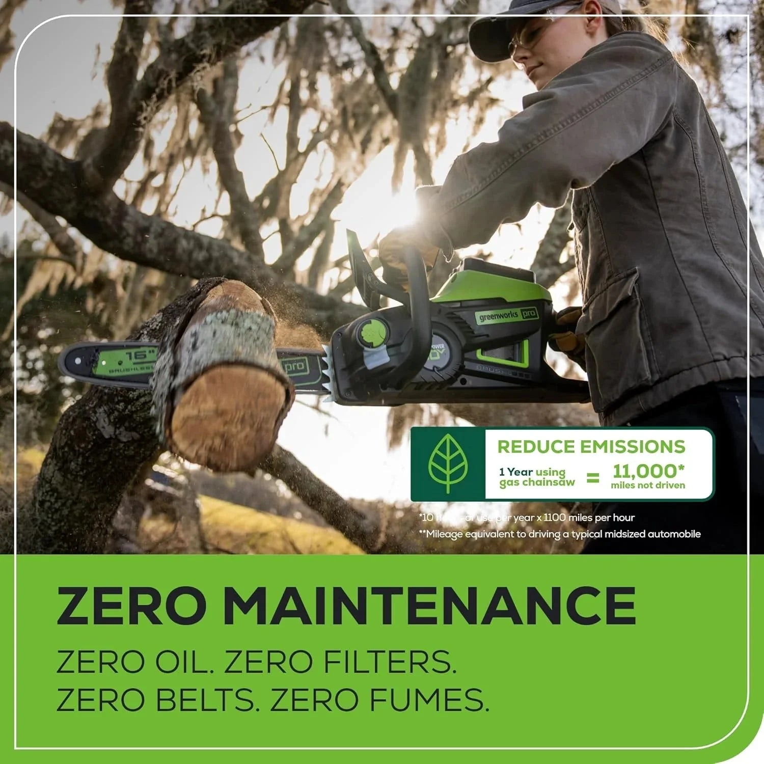 Greenworks 40V 16 Brushless Cordless Chainsaw, 4.0Ah Battery and Charger Included