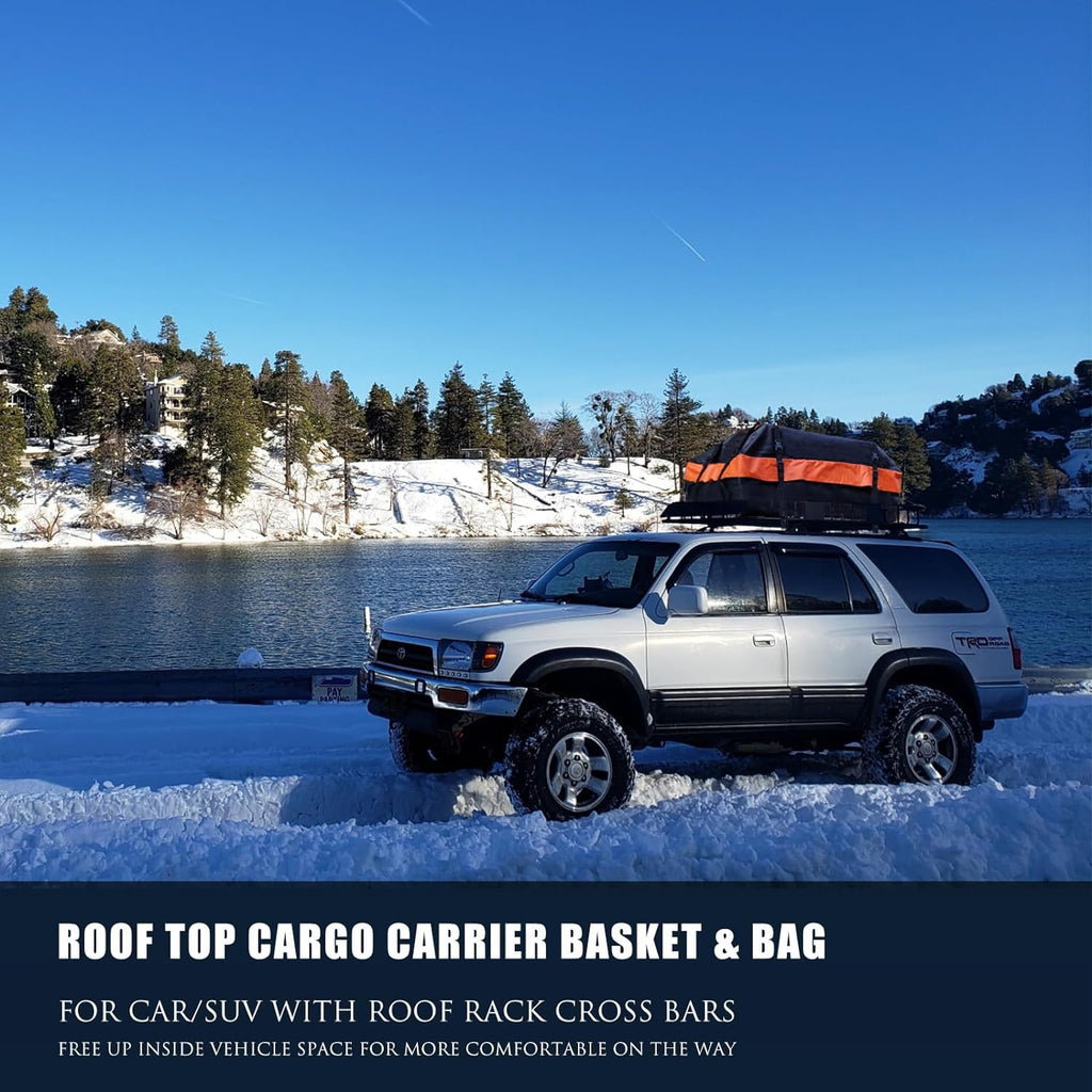 Folding hitch mounted cargo basket 60 With hook stabilizer, net and straps