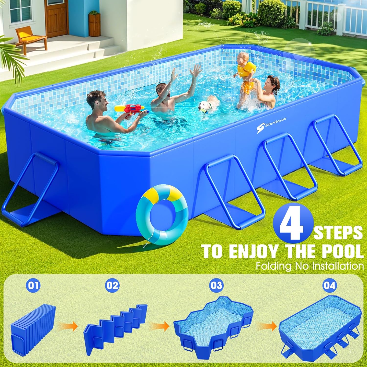 Foldable Pool, Large Non-Inflatable Swimming Pool For Kids,Adult Collapsible Pools Hard Plastic Shell, Oversized Thickened,Portable Folding Kids Pools for Backyard-Mosaic Design-115x66x20