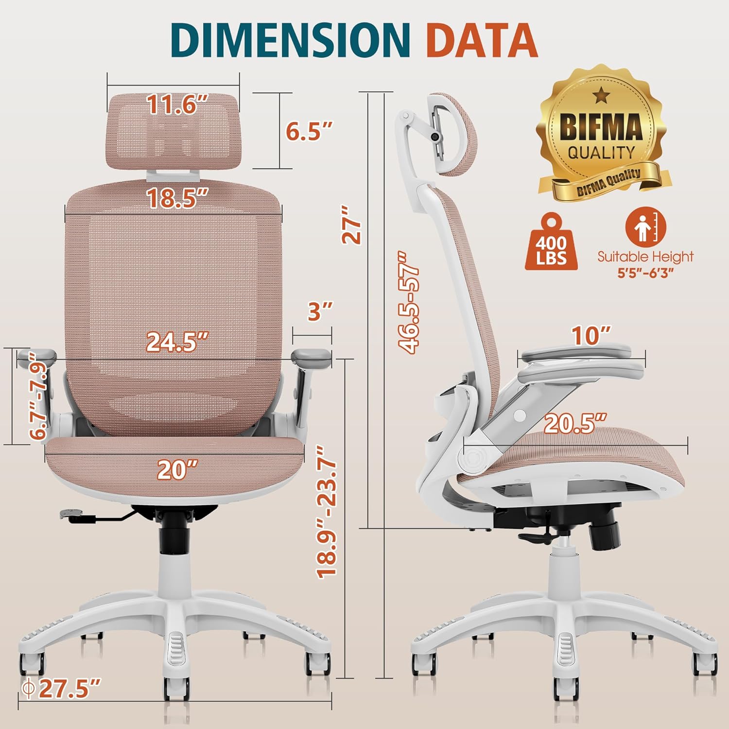 GABRYLLY Ergonomic Office Chair, High Back Home Desk Chair with Headrest, Flip-Up Arms, 90-120° Tilt Lock and Wide Cushion, Big and Tall Mesh Chairs for Man Woman, Black Task Chair