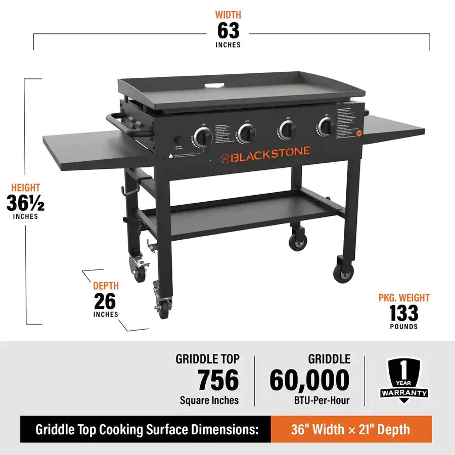 Blackstone 4-Burner 36 Griddle Cooking Station with Side Shelves