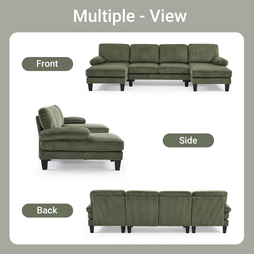 VINGLI 110 Sectional Couches for Living Room,U Shaped Couch with Double Chaise, 4-Seat Sofa Set with Chenille Fabric for Home Furniture,Beige