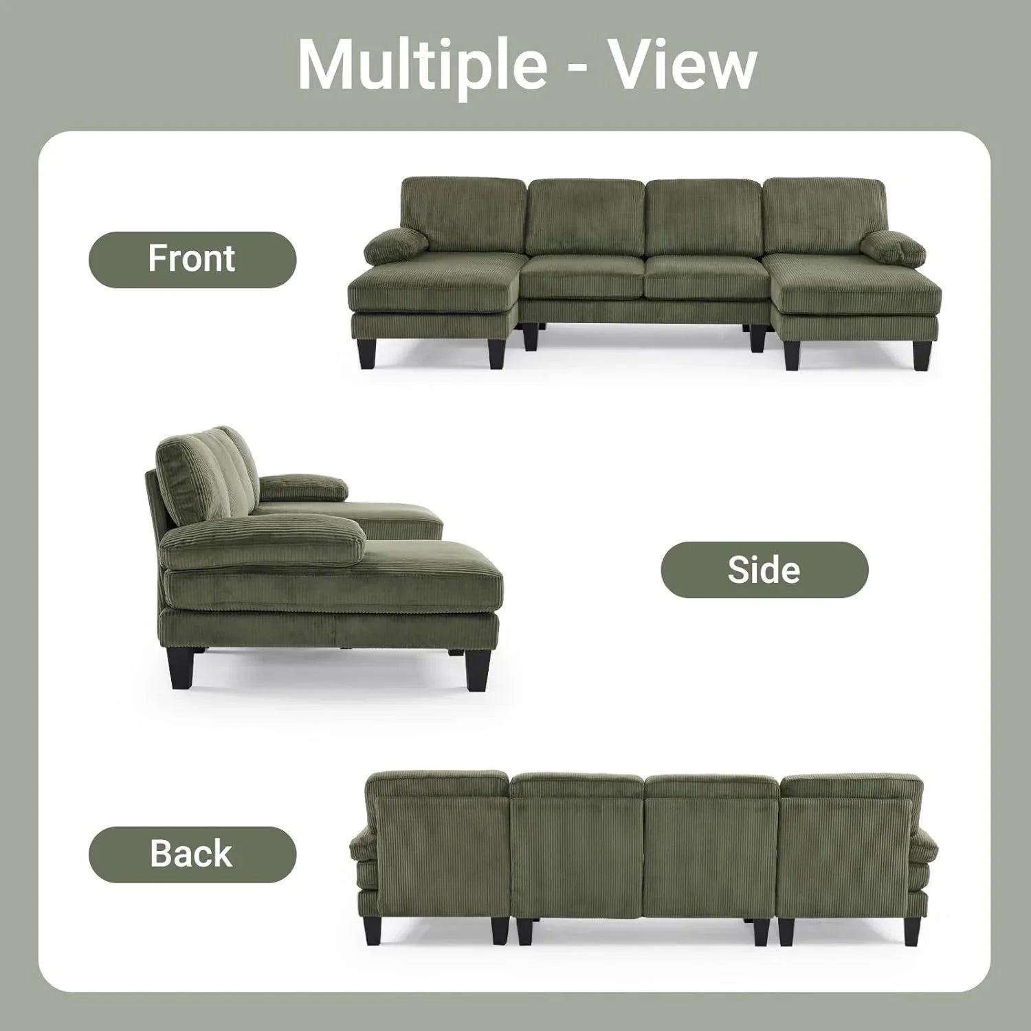 VINGLI 110 Sectional Couches for Living Room,U Shaped Couch with Double Chaise, 4-Seat Sofa Set with Chenille Fabric for Home Furniture,Beige