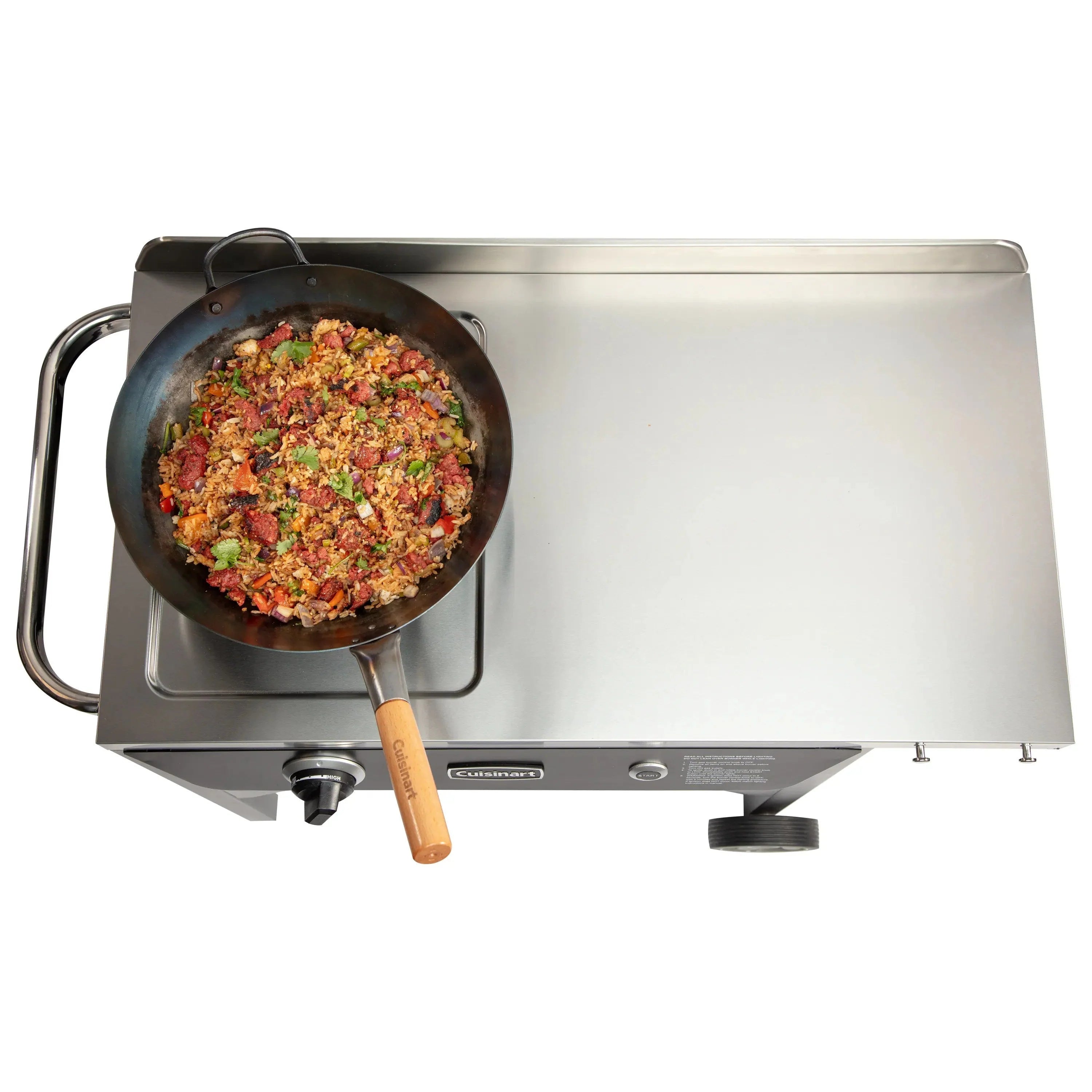 Cuisinart Outdoor Wok Station, 50,000 BTU Propane Outdoor Wok Burner w Prep Table, 14?测?? Carbon Steel Wok for Stir Fry, Searing, BBQ ?? Black