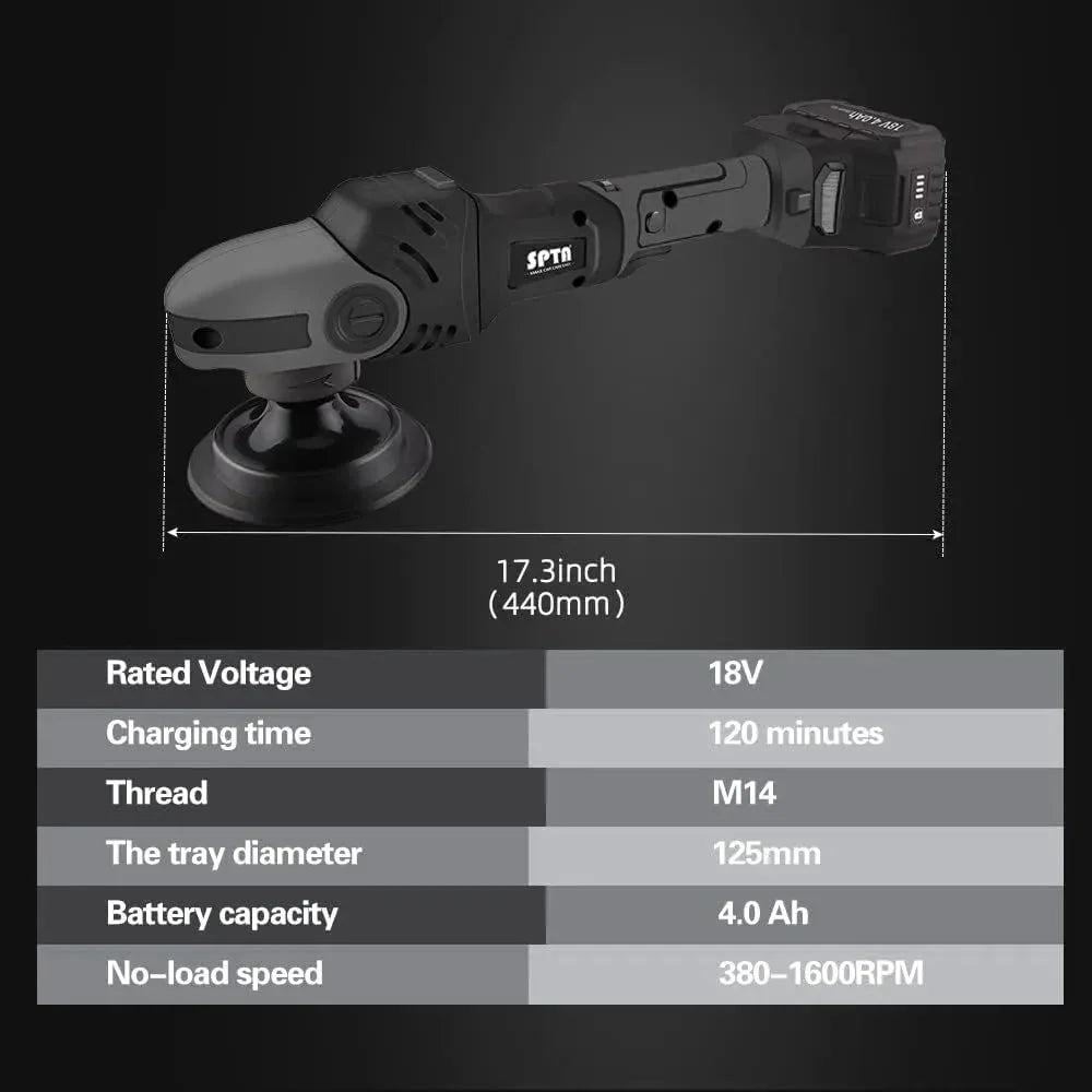 18V Cordless Car Polisher, 15mm Orbit 2000-4800 OPM Portable Buffer Polisher with 7 Variable Speed 2Pcs 4.0Ah Battery, 6 Sponge Pads,2 Wool Pad, Tool Bag for Car Polishing, Waxing
