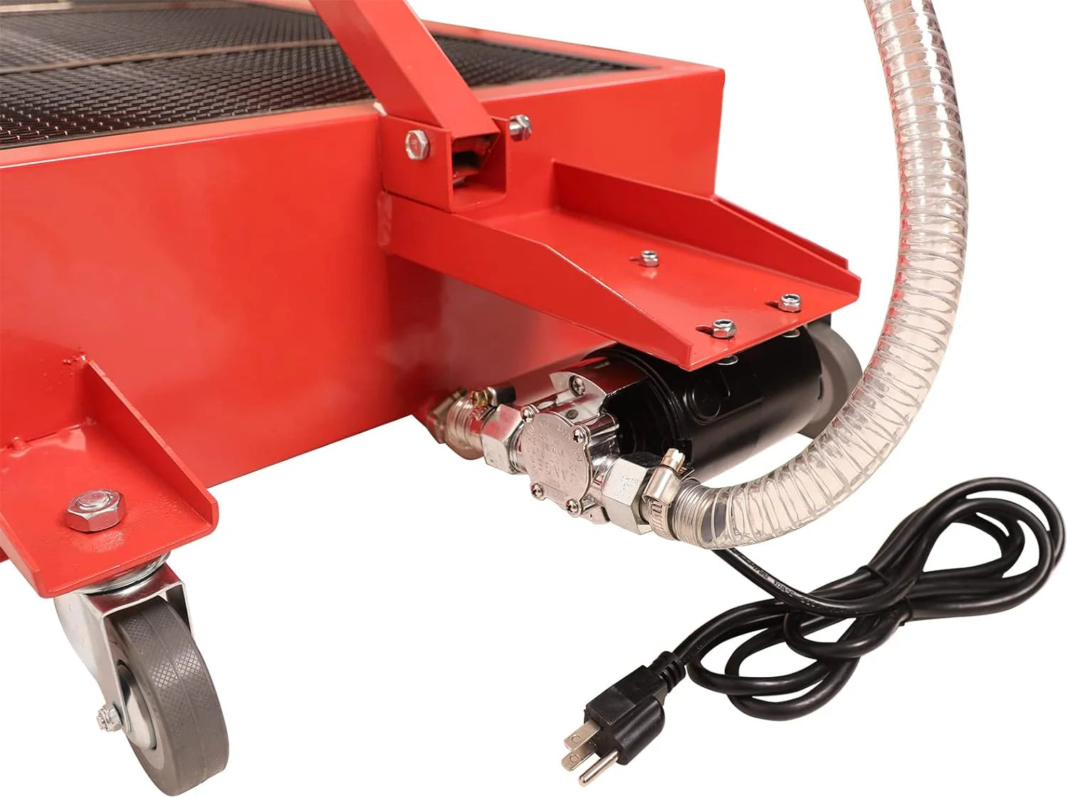 20 Gallon Low Profile Roll Around Oil Drain Pan with 110V Electric Pump 8 Feet Hose for Trucks Cars SUVS Red