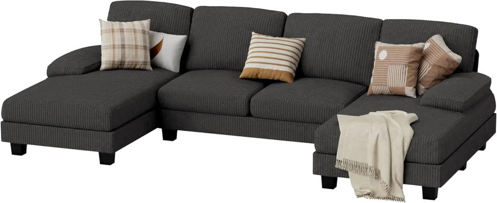 JUMMICO Sectional Couches for Living Room, U Shaped Couch with Chenille Fabric, 4 Seat Modern Sofa with Removable Pillows for Apartment and Small Space (Fabric, Grey)