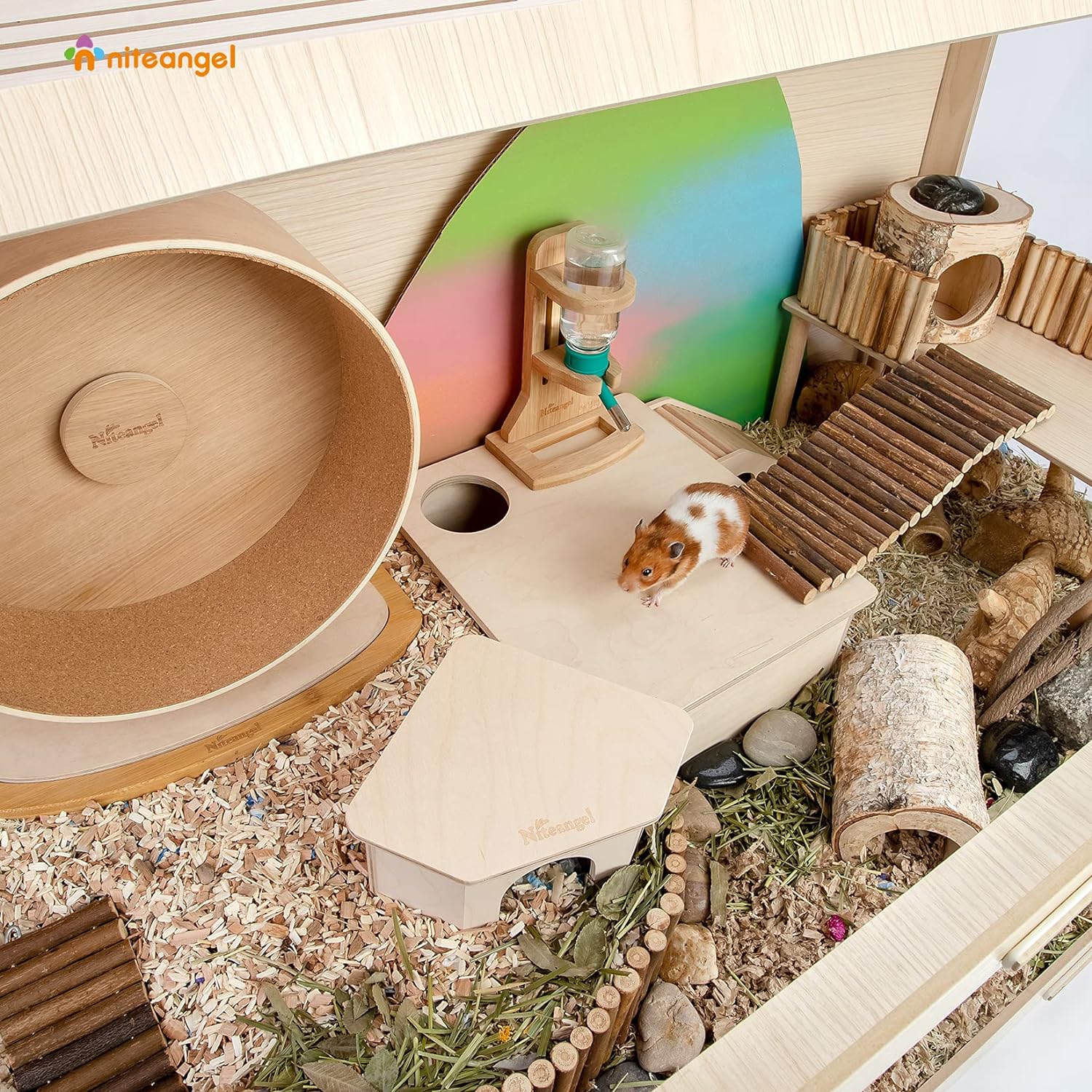 Hamster Cage W/Oblique Opening Cage Door - MDF Aspen Small Animal Cage for Syrian Hamsters Degus or Other Similar-Sized Pets (Medium - 40.7 x 22.7 x 22.9 inches, Burlywood)